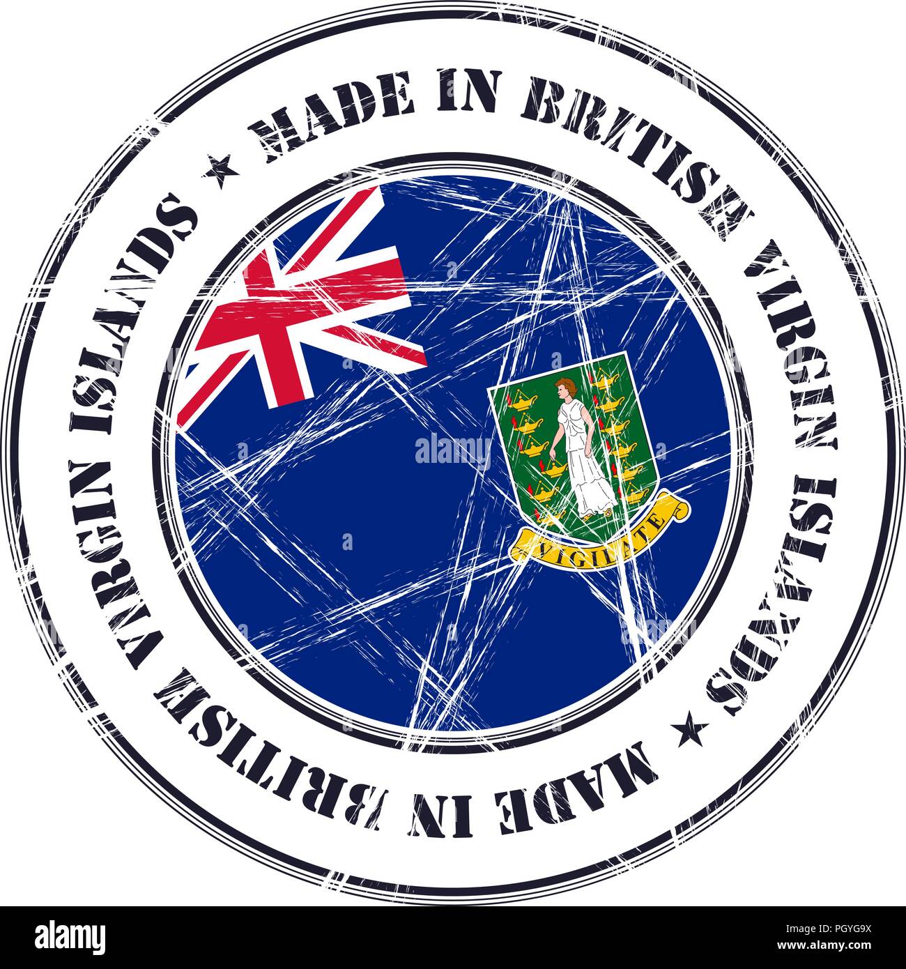 Made in British Virgin Islands grunge rubber stamp with flag Stock
