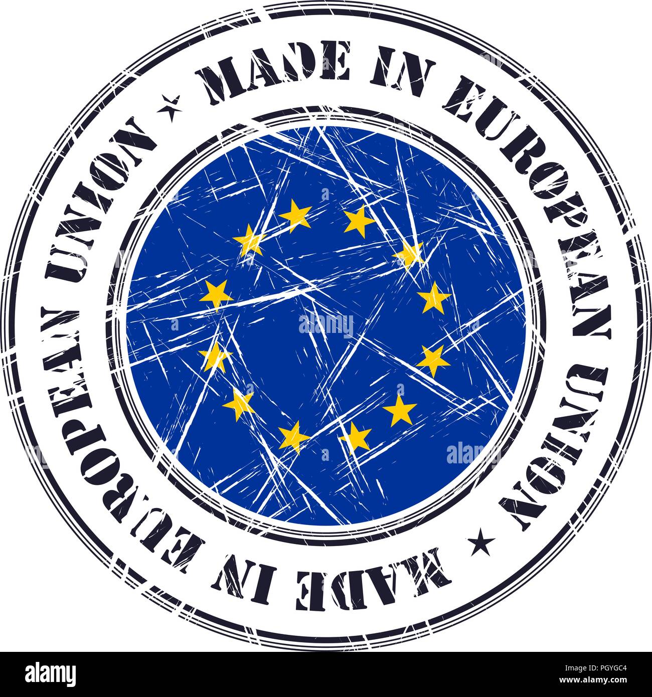 Made in European Union grunge rubber stamp with flag Stock Vector