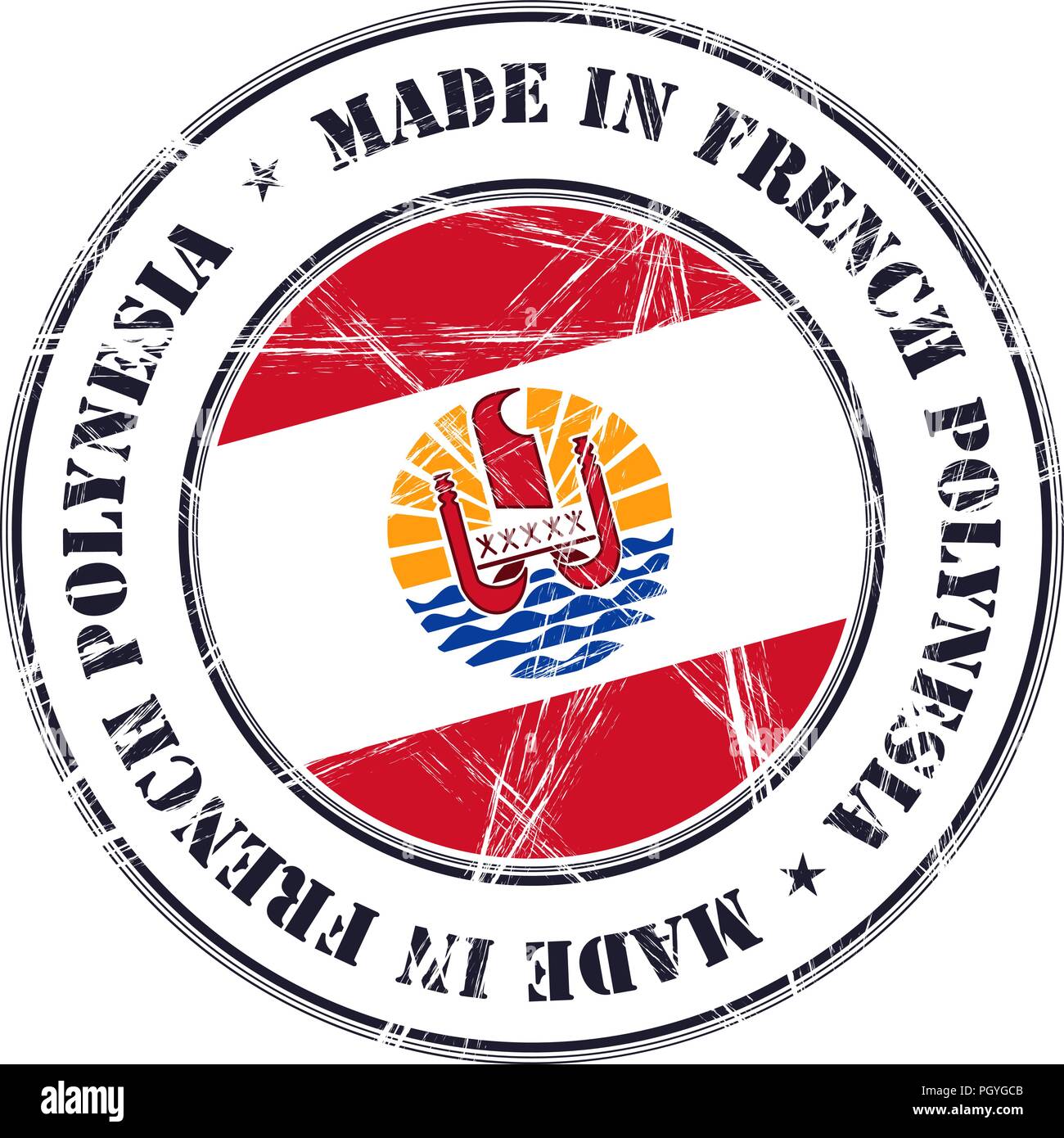 Made in French Polynesia grunge rubber stamp with flag Stock Vector