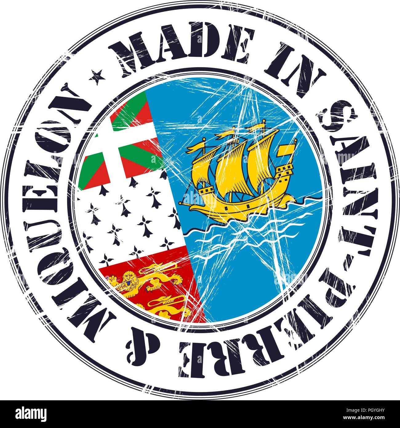 Made in SaintPierre and Miquelon grunge rubber stamp with flag Stock
