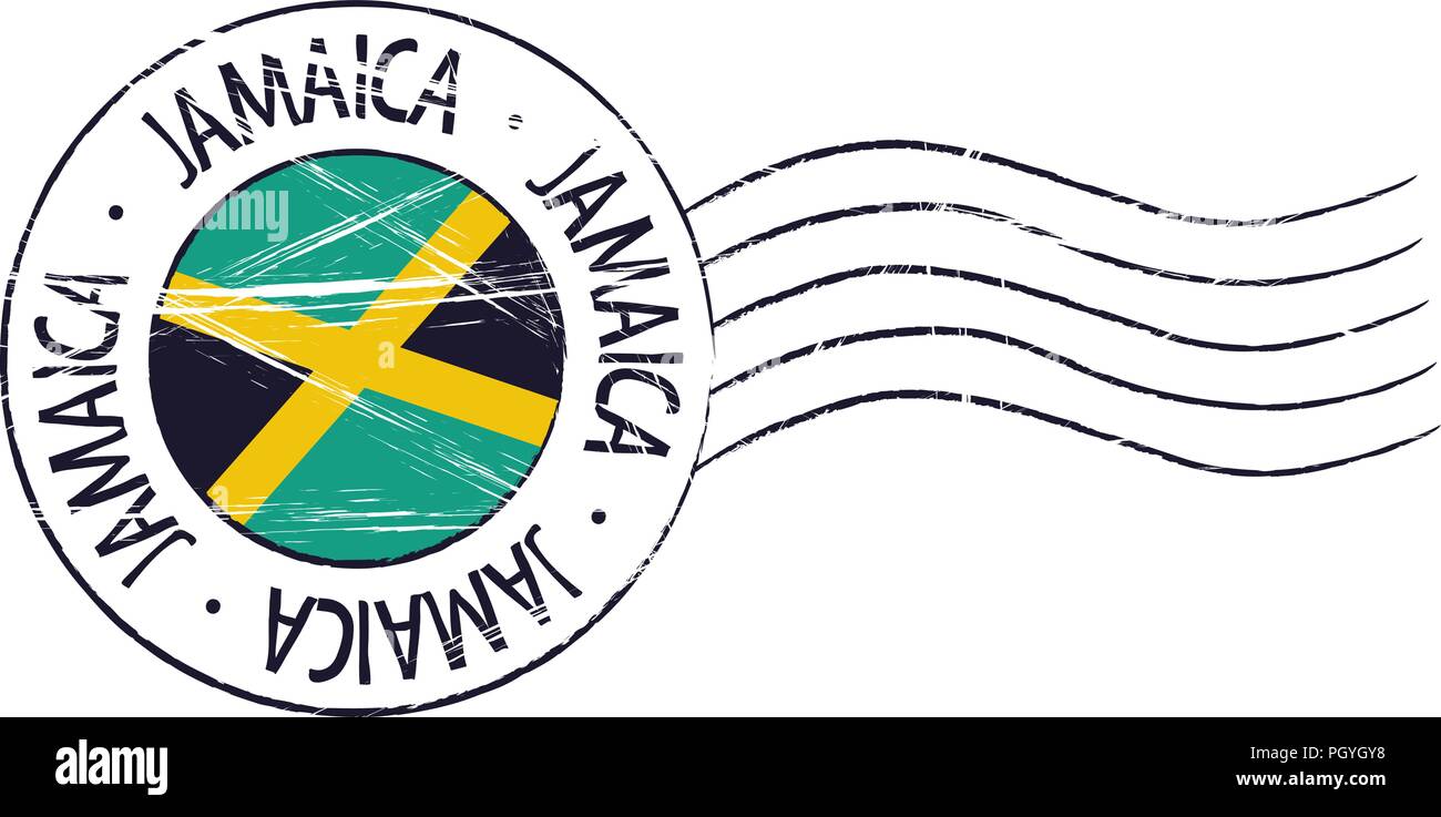 Jamaica grunge postal stamp and flag on white background Stock Vector