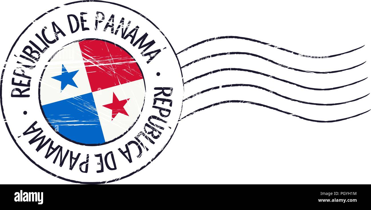 Panama grunge postal stamp and flag on white background Stock Vector