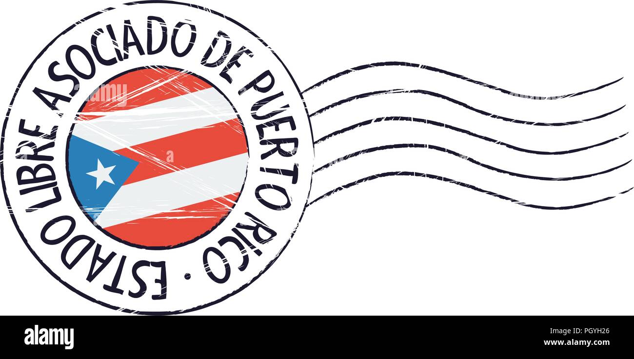 Puerto Rico grunge postal stamp and flag on white background Stock
