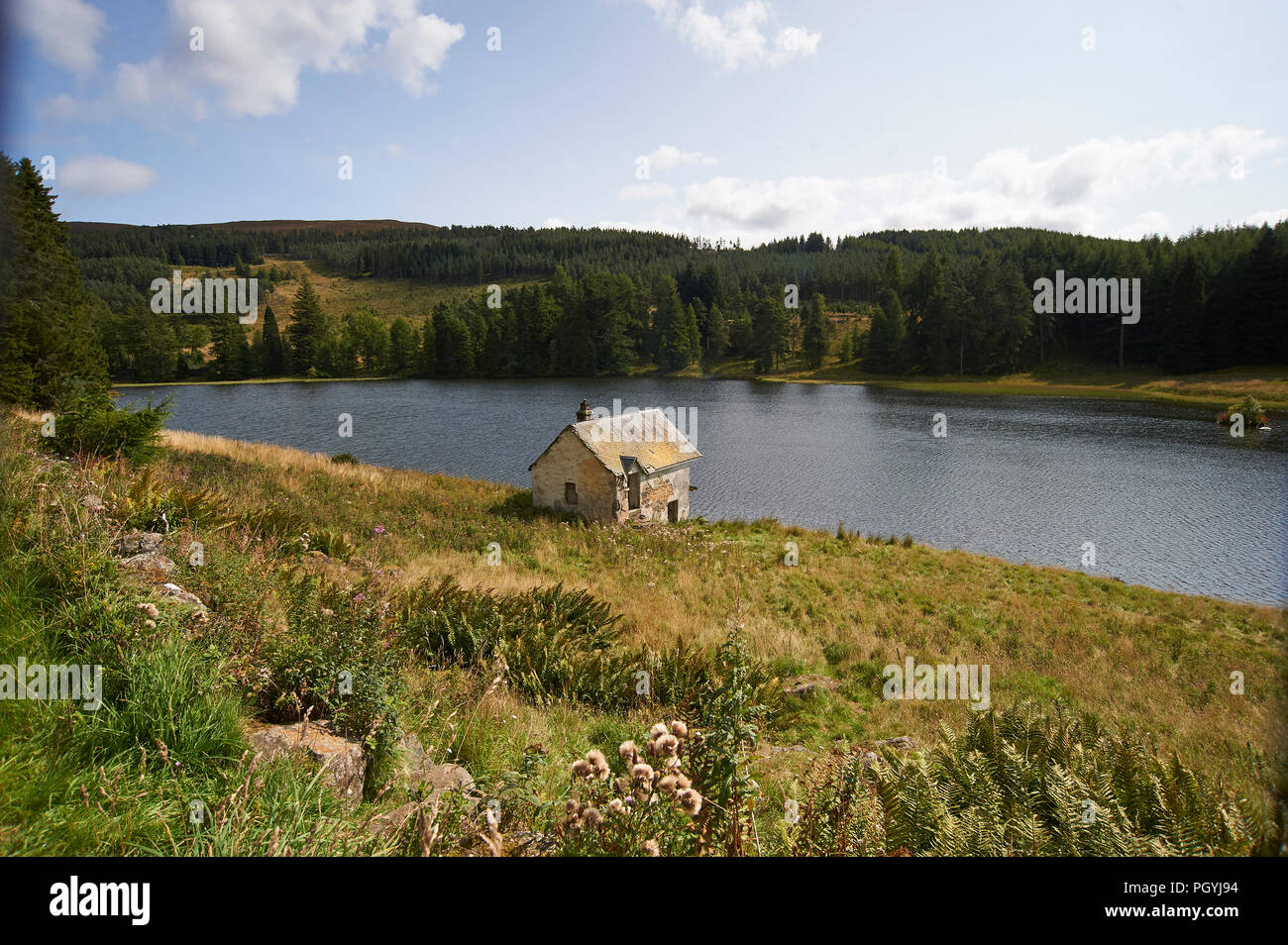 Drumore Loch and abandoned boat house, Perth and Kinross, The Scottish