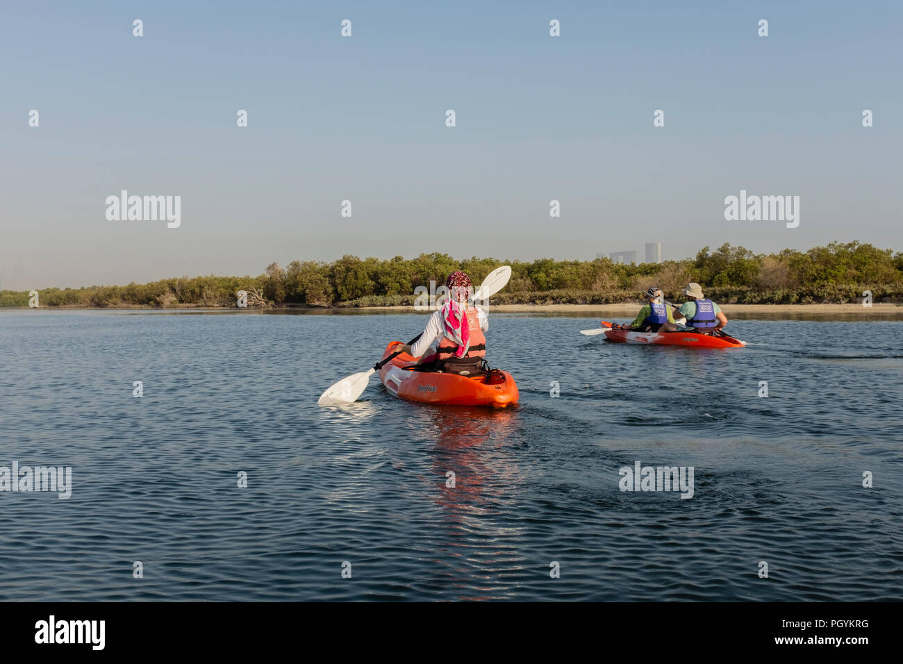 Kayaking in Mangrove National Park, Abu Dhabi, United Arab Emirates. The natural mangrove