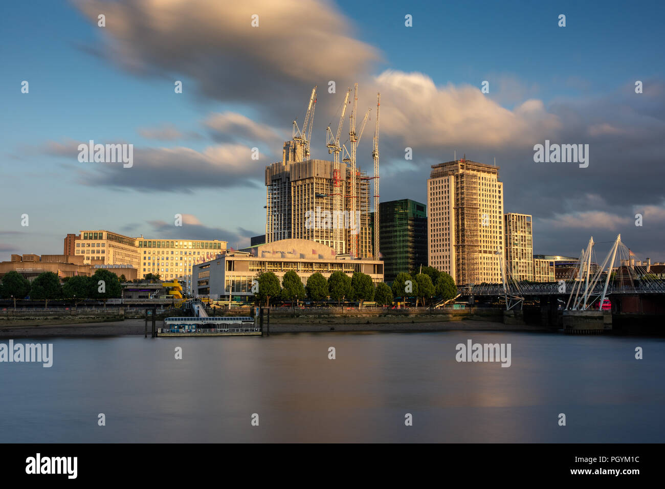 London, England, UK - June 12, 2018: New skyscrapers are under construction at the Shell Centre behind the Royal Festival Hall on the South Bank of th Stock Photo