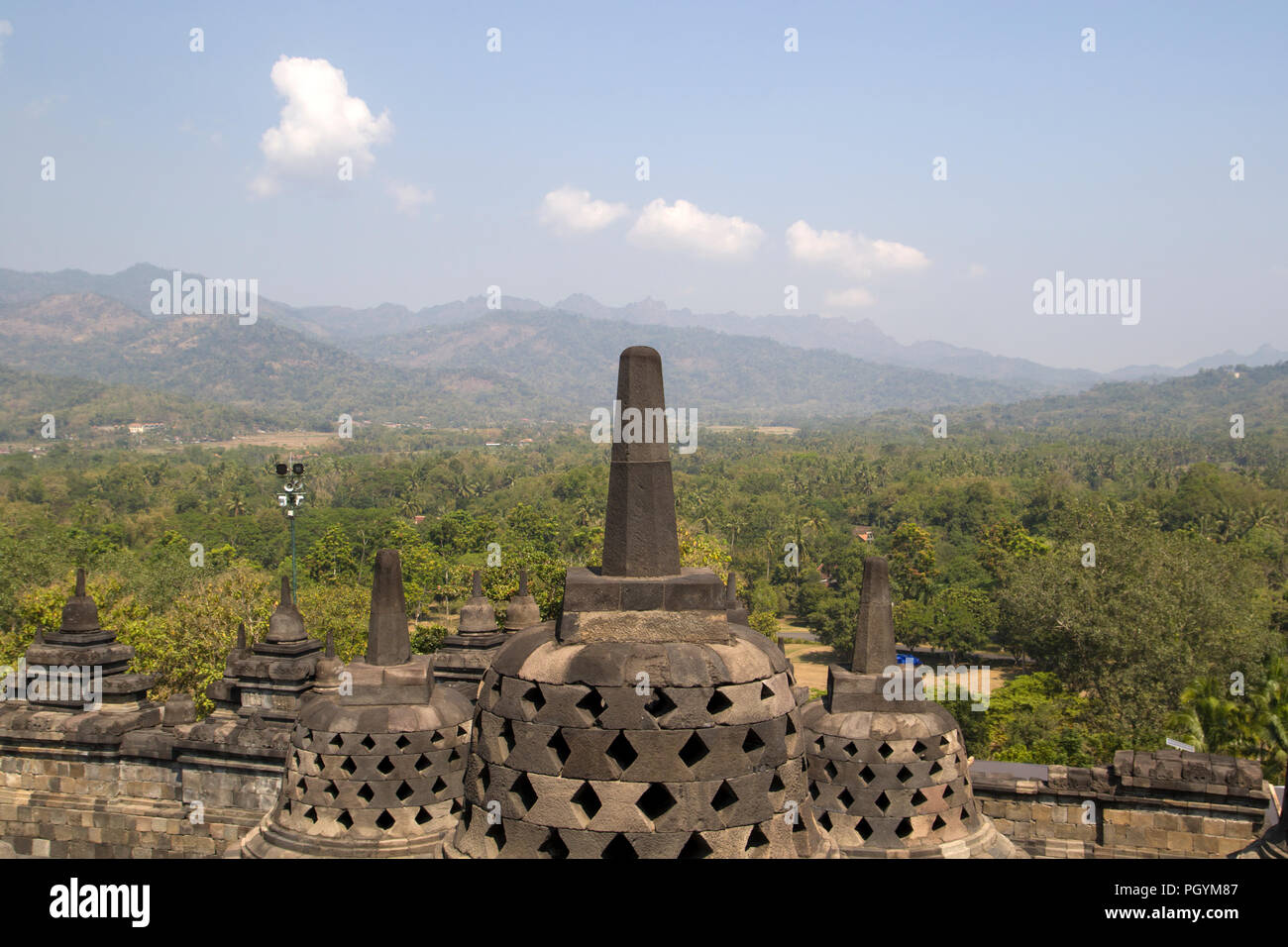 Landscape view from the Borobudur temple, Java, Indonesia Stock Photo