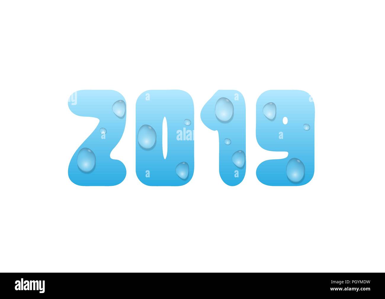 2019 Blue water numbers with drops. New Year and Merry Christmas Stock Vector