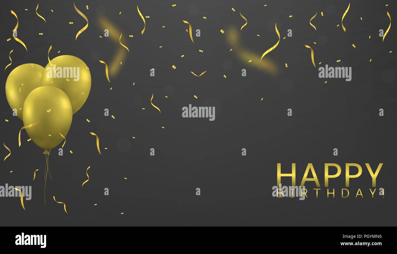 Golden balloons with confetti and ribbons. Festive holiday background ...