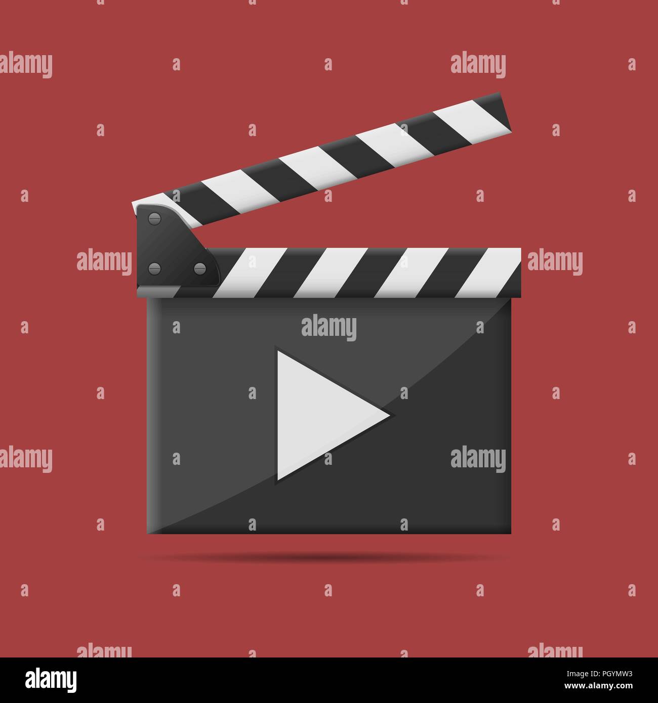 Movie production clapper board on the red background. Film industry, Vector illustration Stock Vector