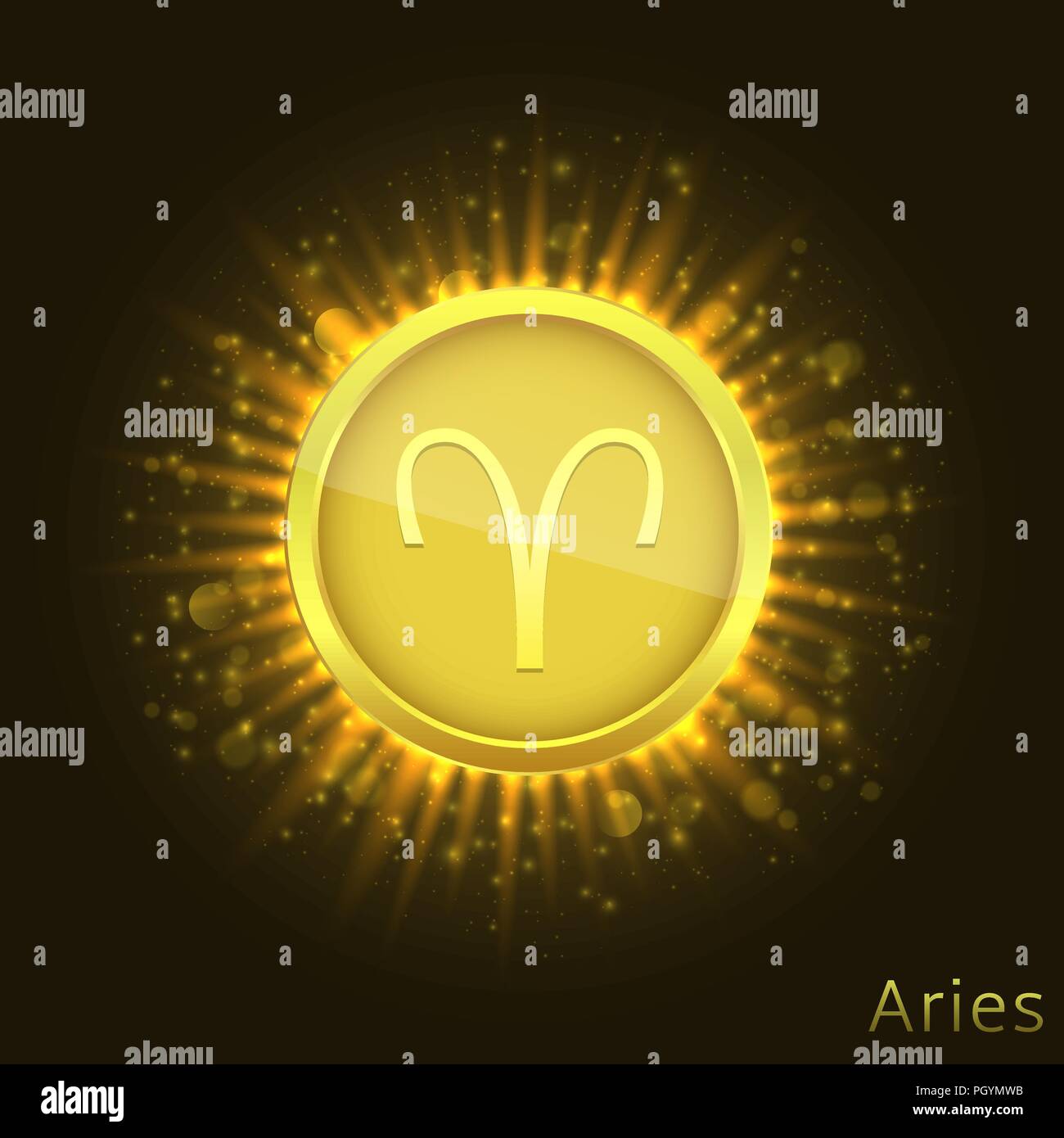 Aries sign. Horoscope symbol with sparkles, glitters and stars Stock ...