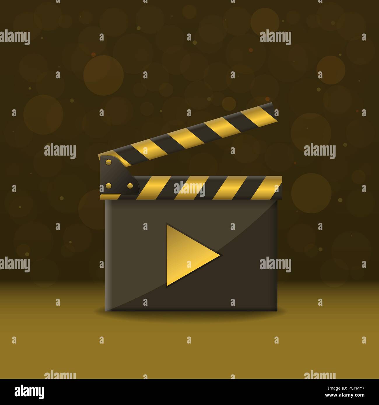 Golden Movie production clapper board. Film industry, Vector illustration Stock Vector