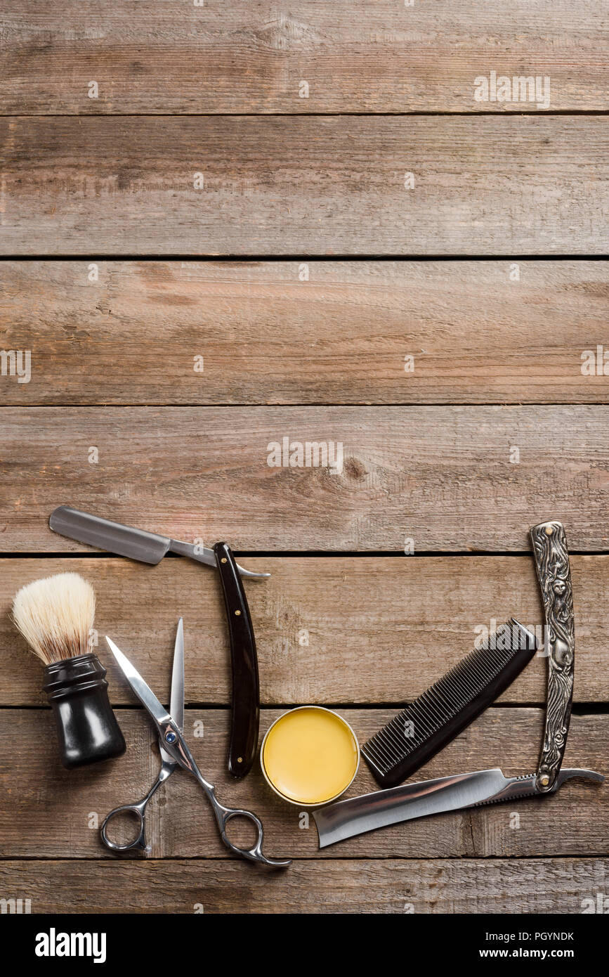 Scissors and vintage straight razors Stock Photo Alamy