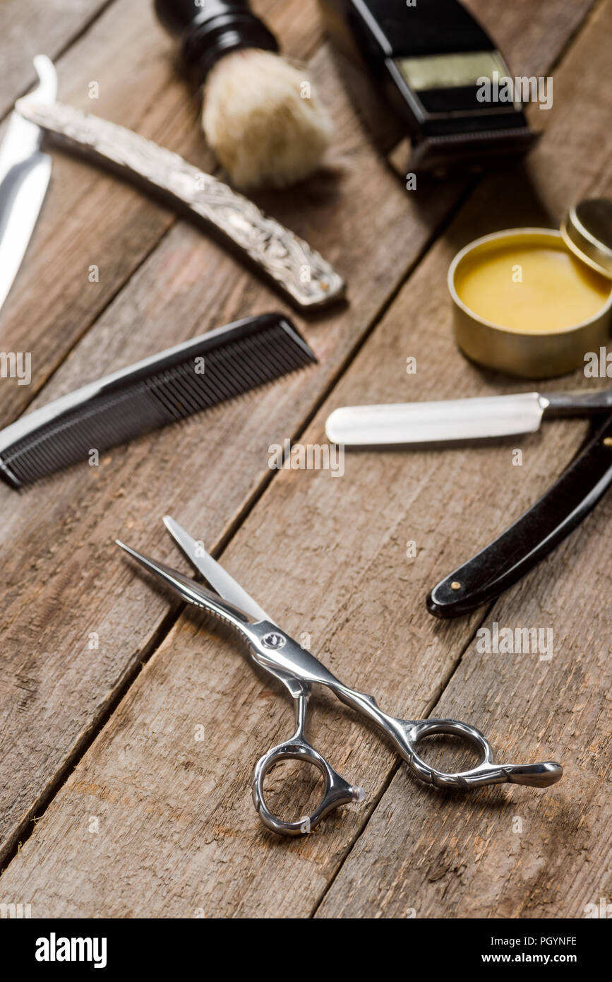 Wax and barber scissors Stock Photo Alamy