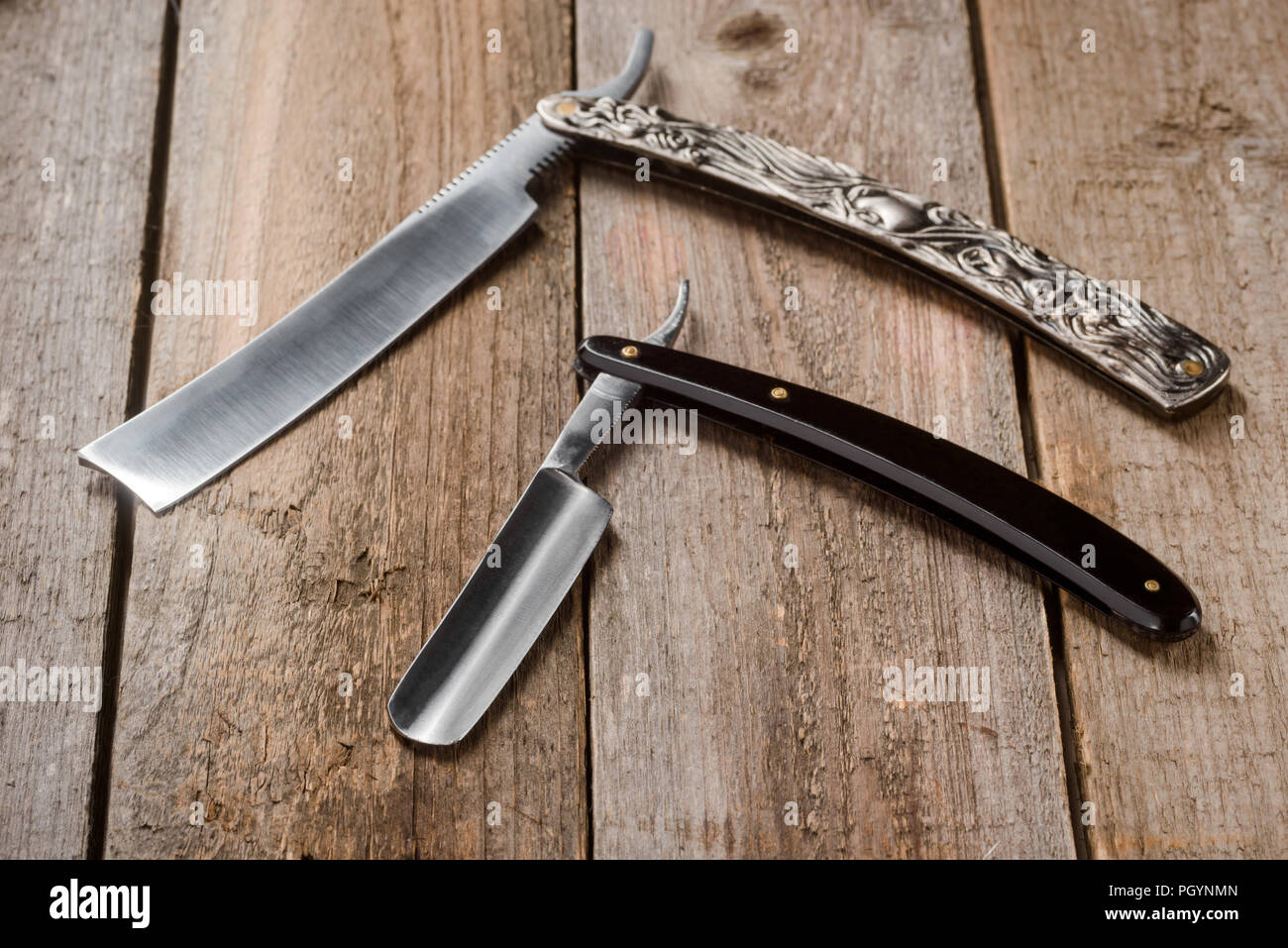 Vintage straight razors macro Stock Photo Alamy