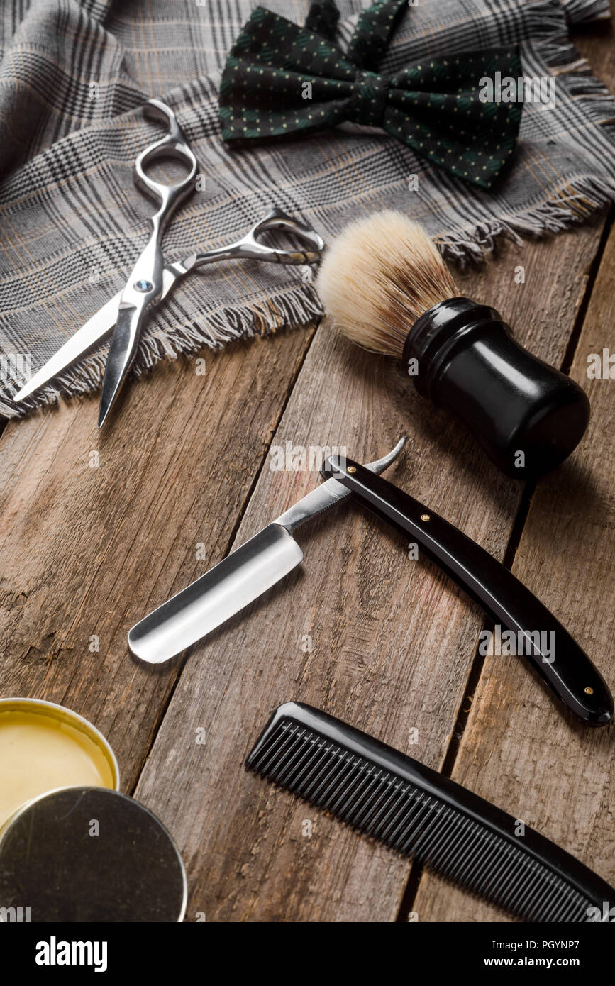 Scissors, wax and bow tie Stock Photo Alamy