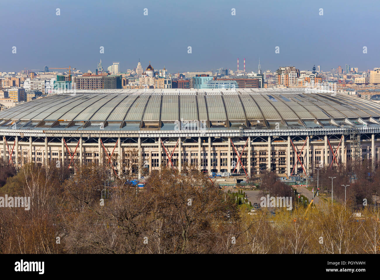 Luzhniki Stadium, cityscape from Sparrow Hills, Moscow, Russia Stock Photo