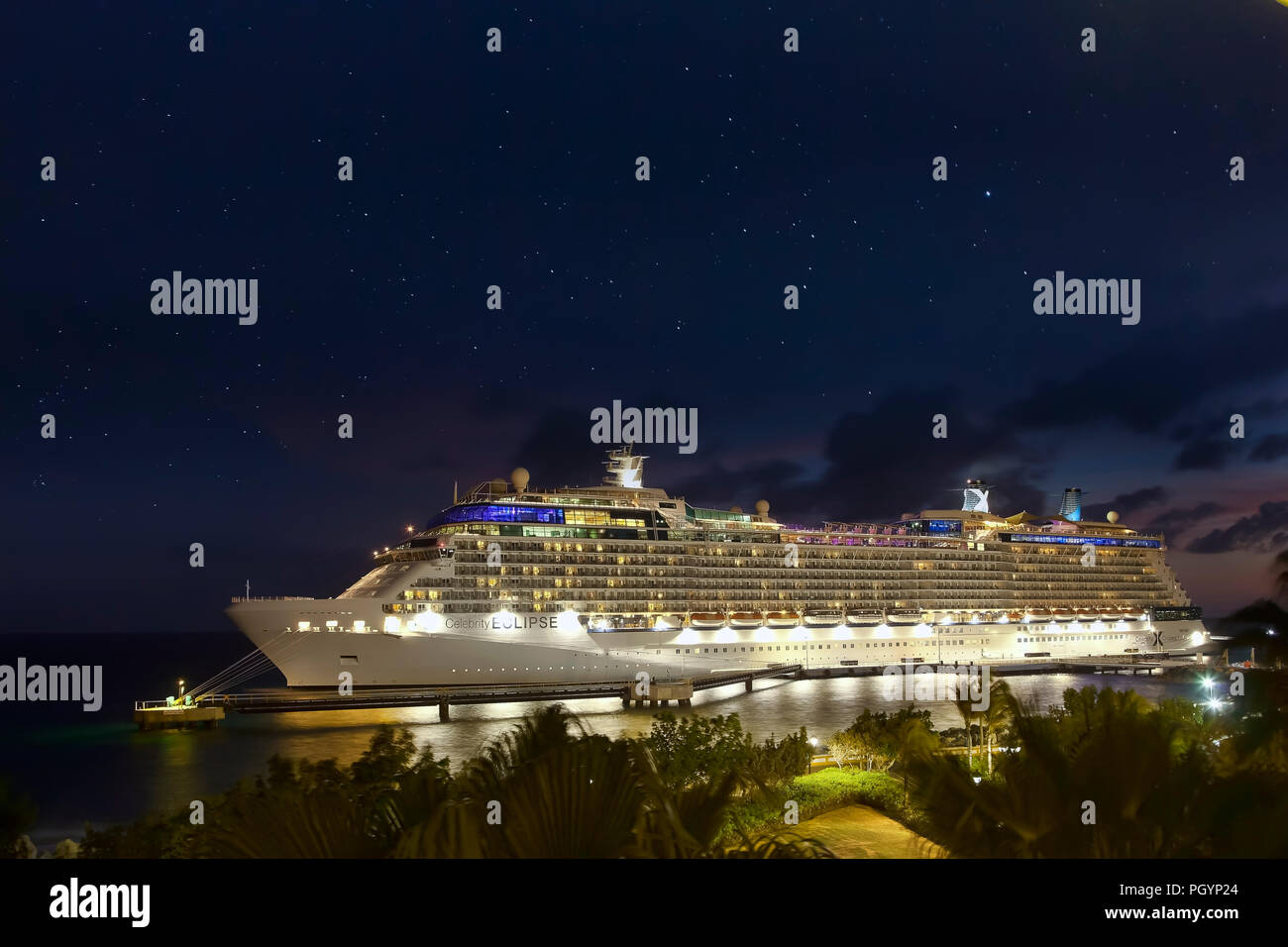 Cruise ship in port at night Stock Photo - Alamy