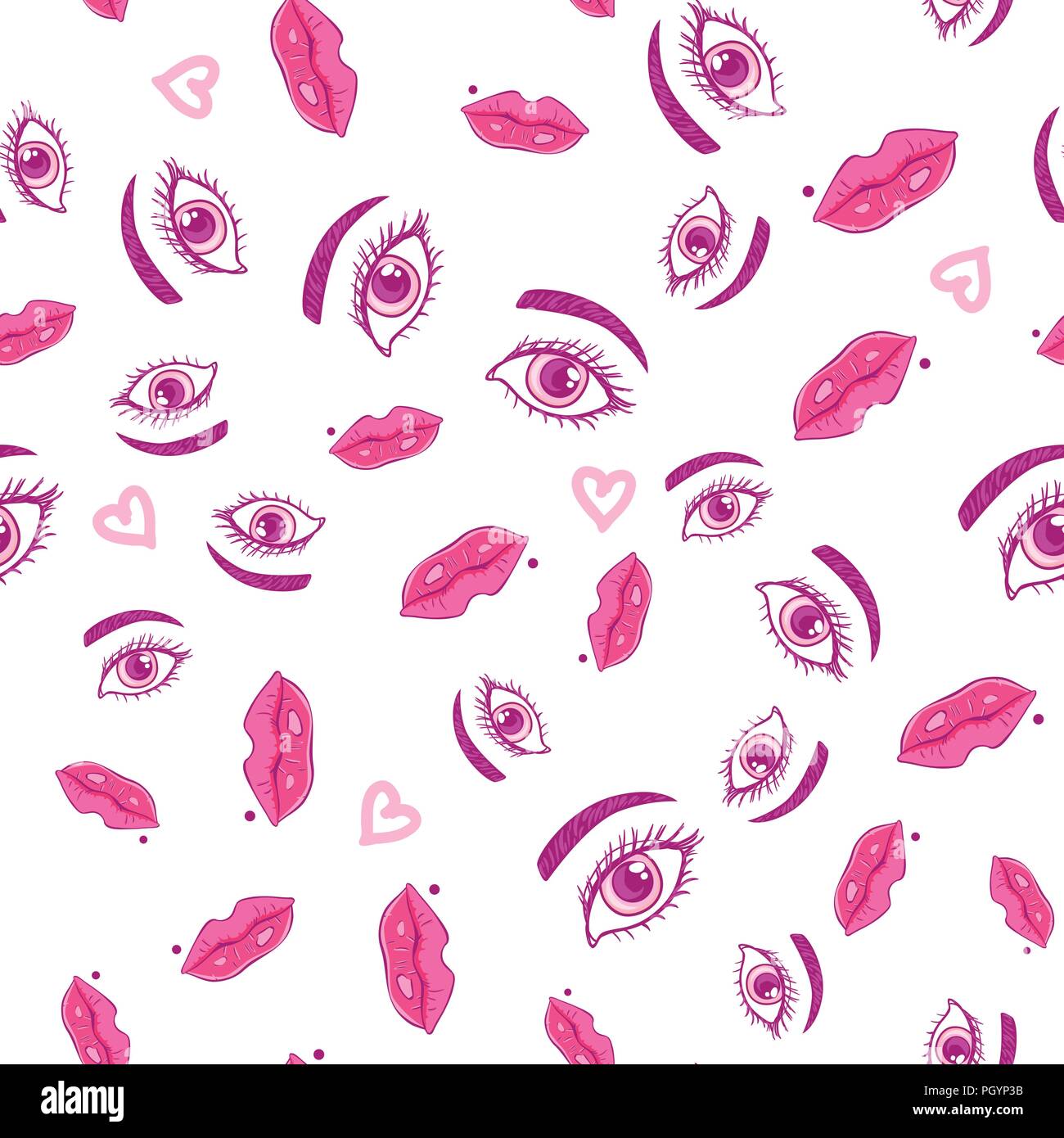 Girly eyes and lips seamless pattern. Vector illustration isolated on ...