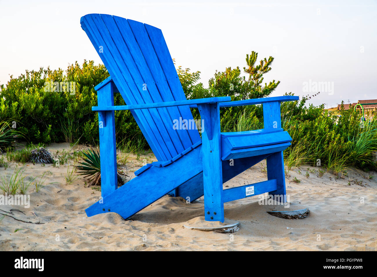 A giant blue adirondack chair at Sandbridge in Virginia Beach Stock Photo