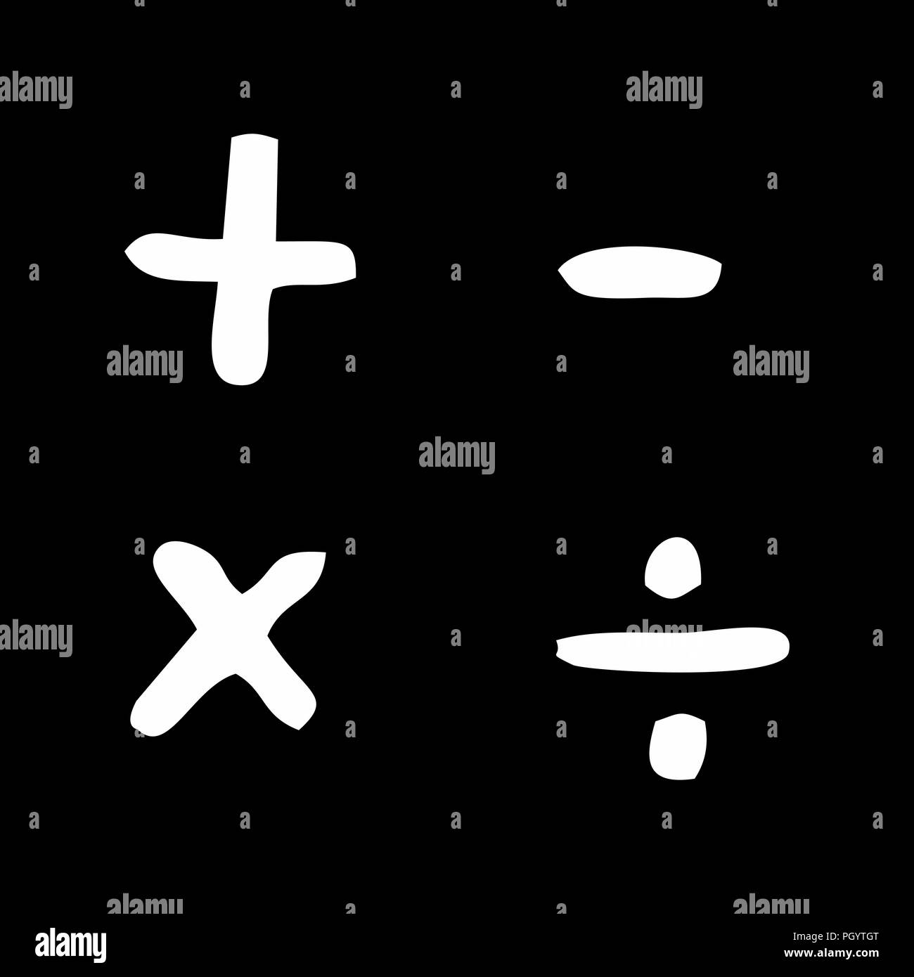 Freehand illustration of basic mathematical signs on dark background Stock Vector