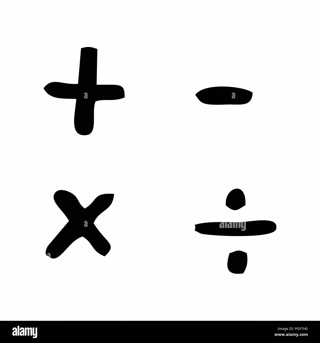 Freehand illustration of basic mathematical signs on white background ...