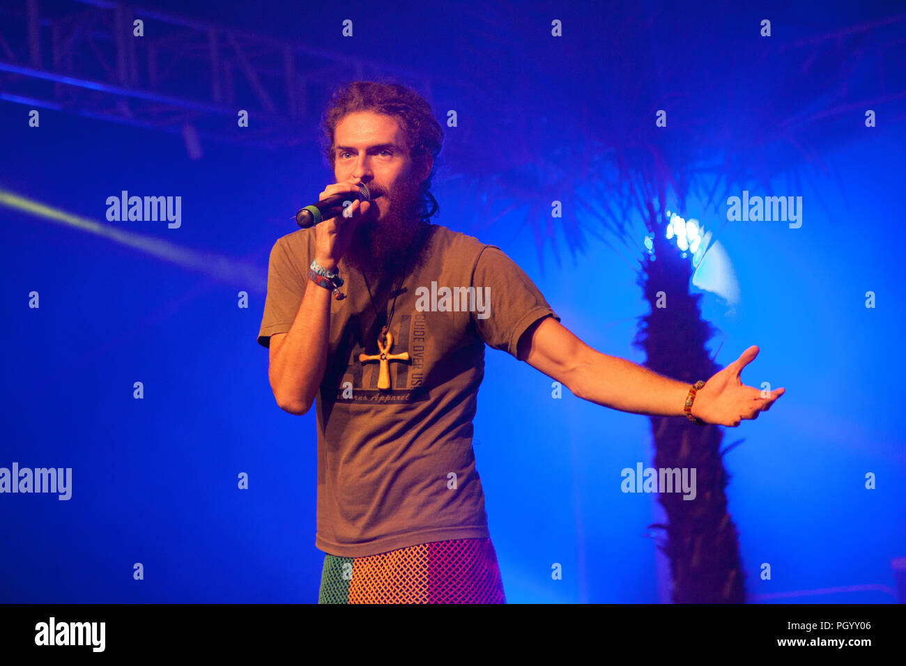 Bratislava, Slovakia. 25th August, 2018. Hungarian singer and MC G Ras performs at Uprising Music Festival. Stock Photo