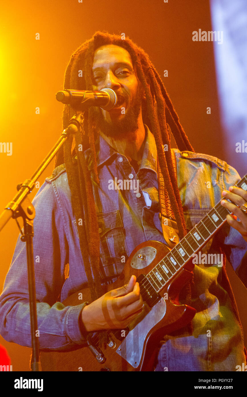 Bratislava, Slovakia. 25th August, 2018. Reggae musician Julian Marley performs at Uprising Music Festival. Stock Photo