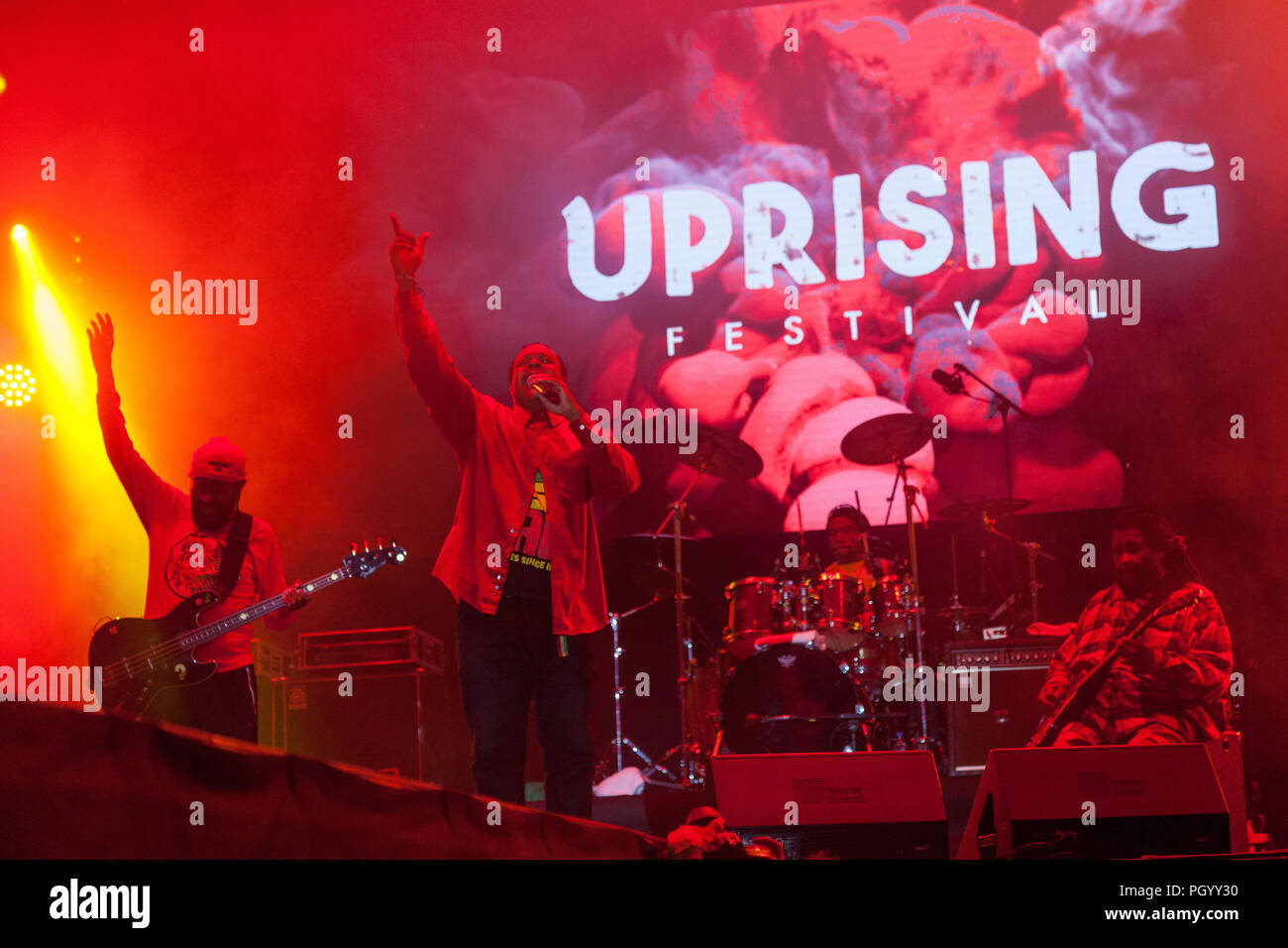Bratislava, Slovakia. 25th August, 2018. Jamaican reggae band Inner Circle performs at Uprising Music Festival. Stock Photo