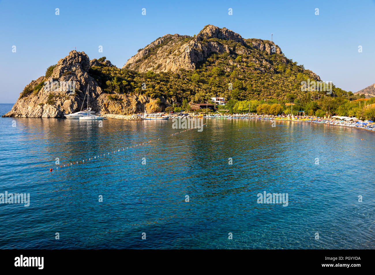 View from Hayitbuku bay near Mesudiye,Datca.Datça is a port town in southwestern Turkey. Stock Photo