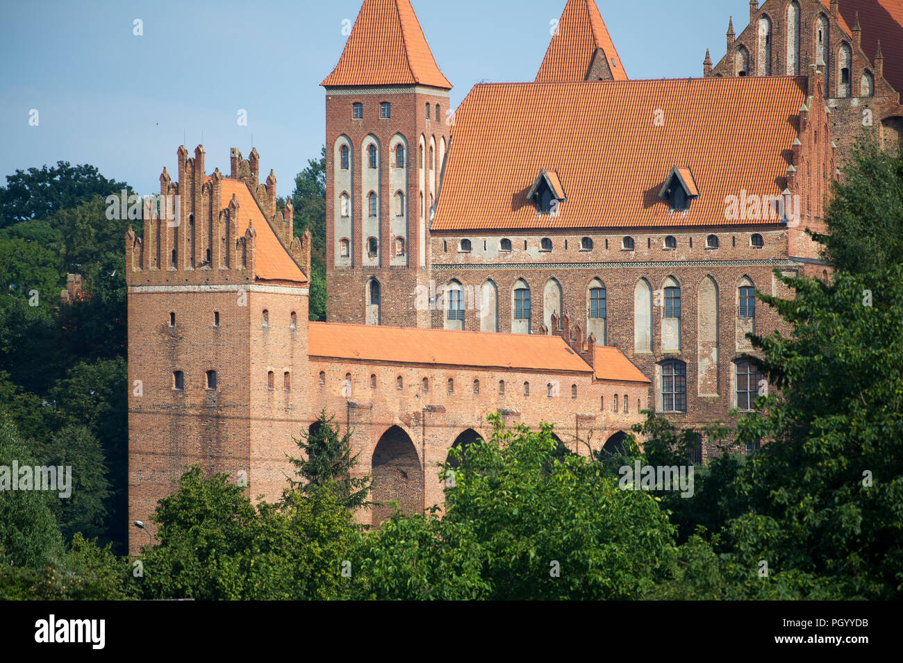 Brick Gothic gdanisko (dansker) of Brick Gothic castle a chapter house of Bishopric of Pomesania built in Teutonic Order castle architecture style in  Stock Photo