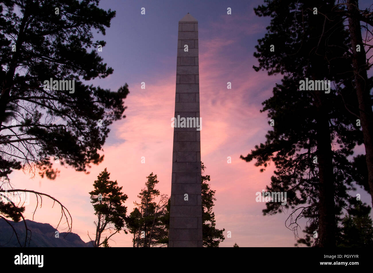 Theodore Roosevelt Memorial dusk at Marias Pass, Flathead National Forest, Montana Stock Photo