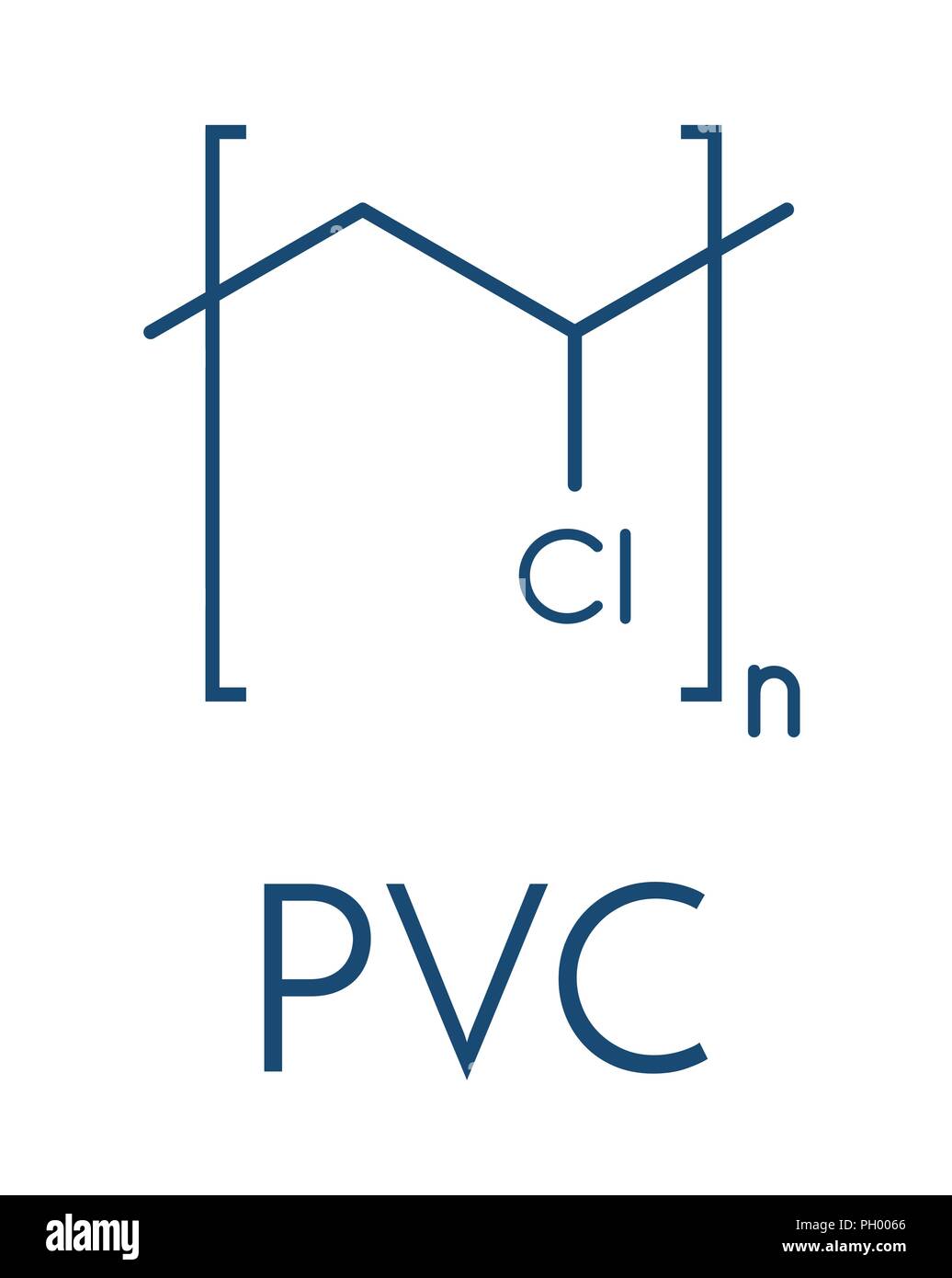 poly(vinyl chloride) plastic (PVC), chemical structure. Used in production of pipes, window frames, electric cable insulation, vinyl records, etc. Ske Stock Vector