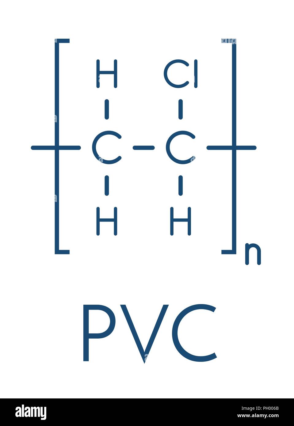 poly(vinyl chloride) plastic (PVC), chemical structure. Used in production of pipes, window frames, electric cable insulation, vinyl records, etc. Ske Stock Vector