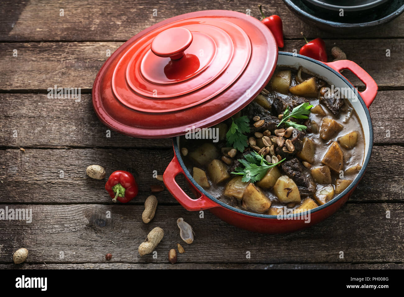 Massaman curry, thai cuisine, beef and potato stew, copy space Stock Photo
