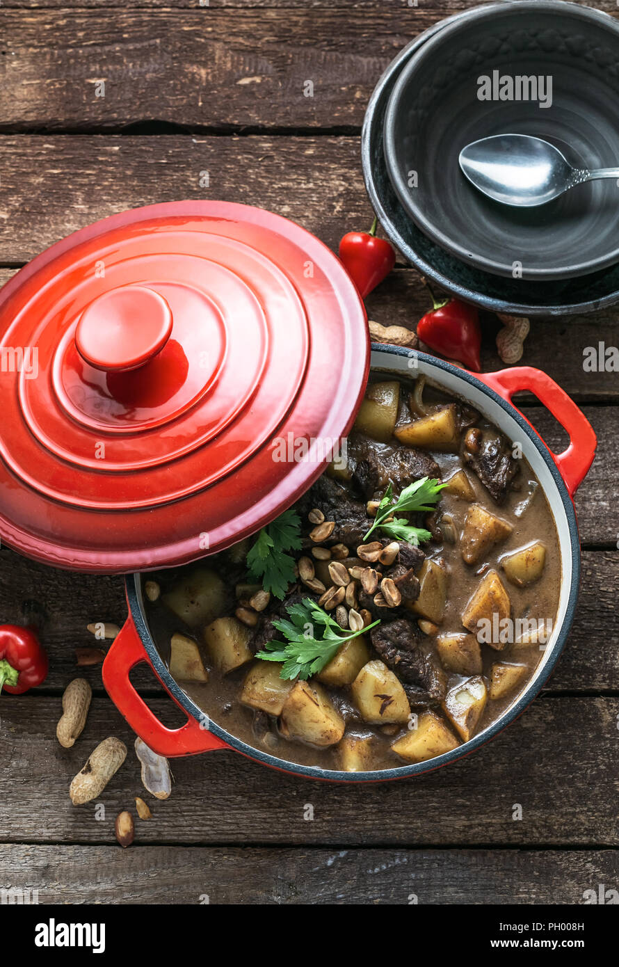 Massaman curry, thai cuisine, beef and potato stew, copy space Stock Photo