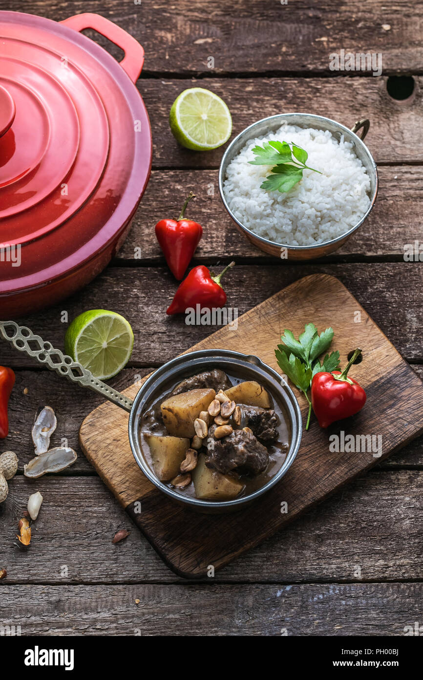 Thai massaman curry with beef and peanuts on the table Stock Photo