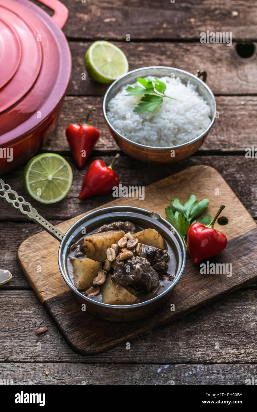 Massaman curry: beef, potato, peanuts and coconut. Stock Photo