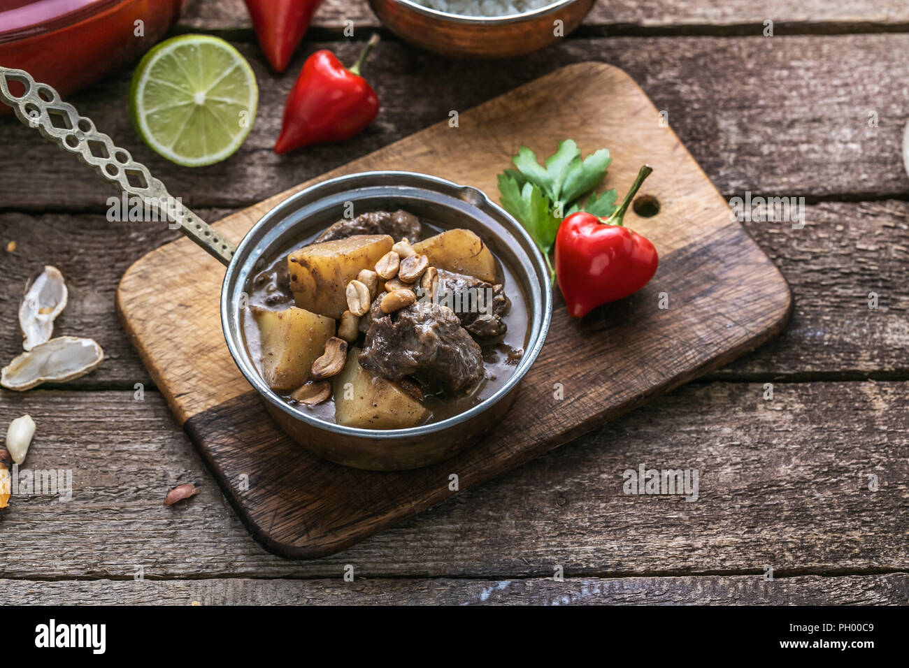 Massaman curry: beef, potato, peanuts and coconut. Stock Photo