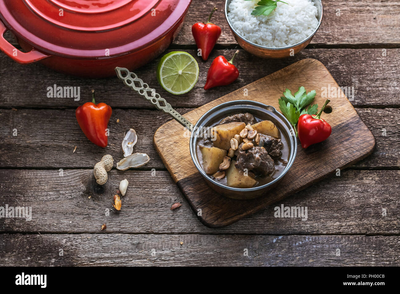 Massaman curry: beef, potato, peanuts and coconut. Stock Photo