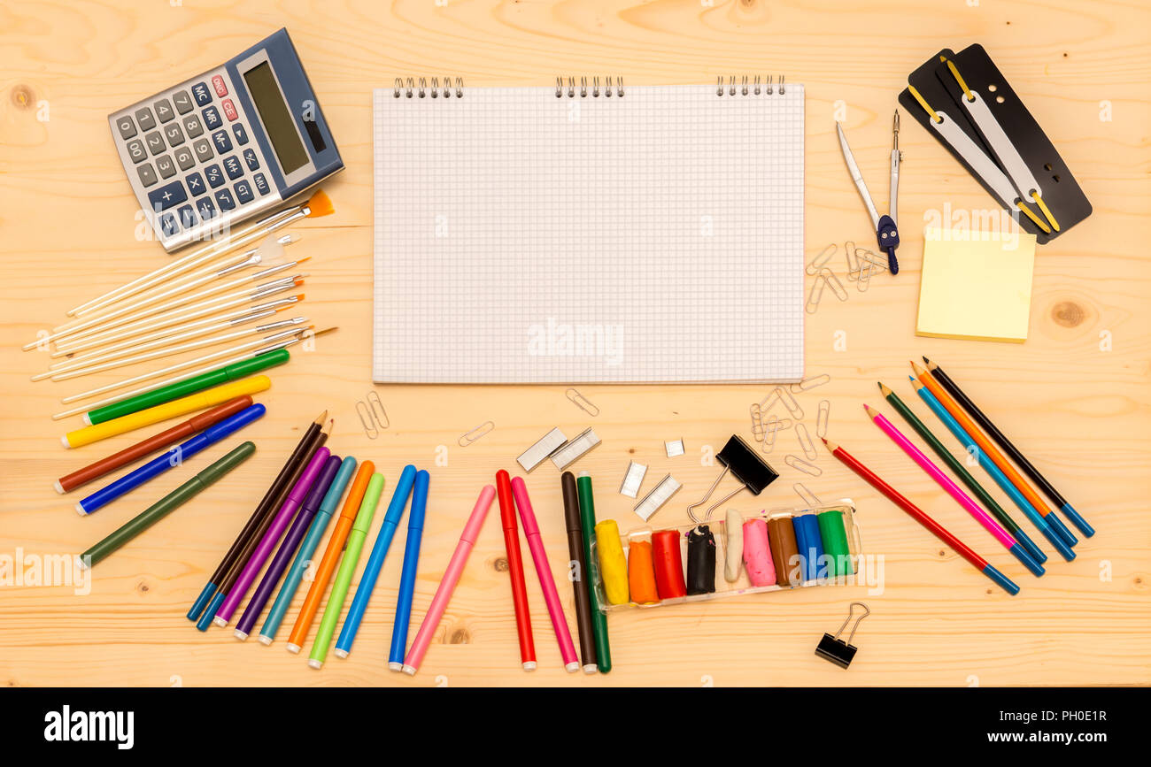 Back to school background with colored pencils Stock Photo