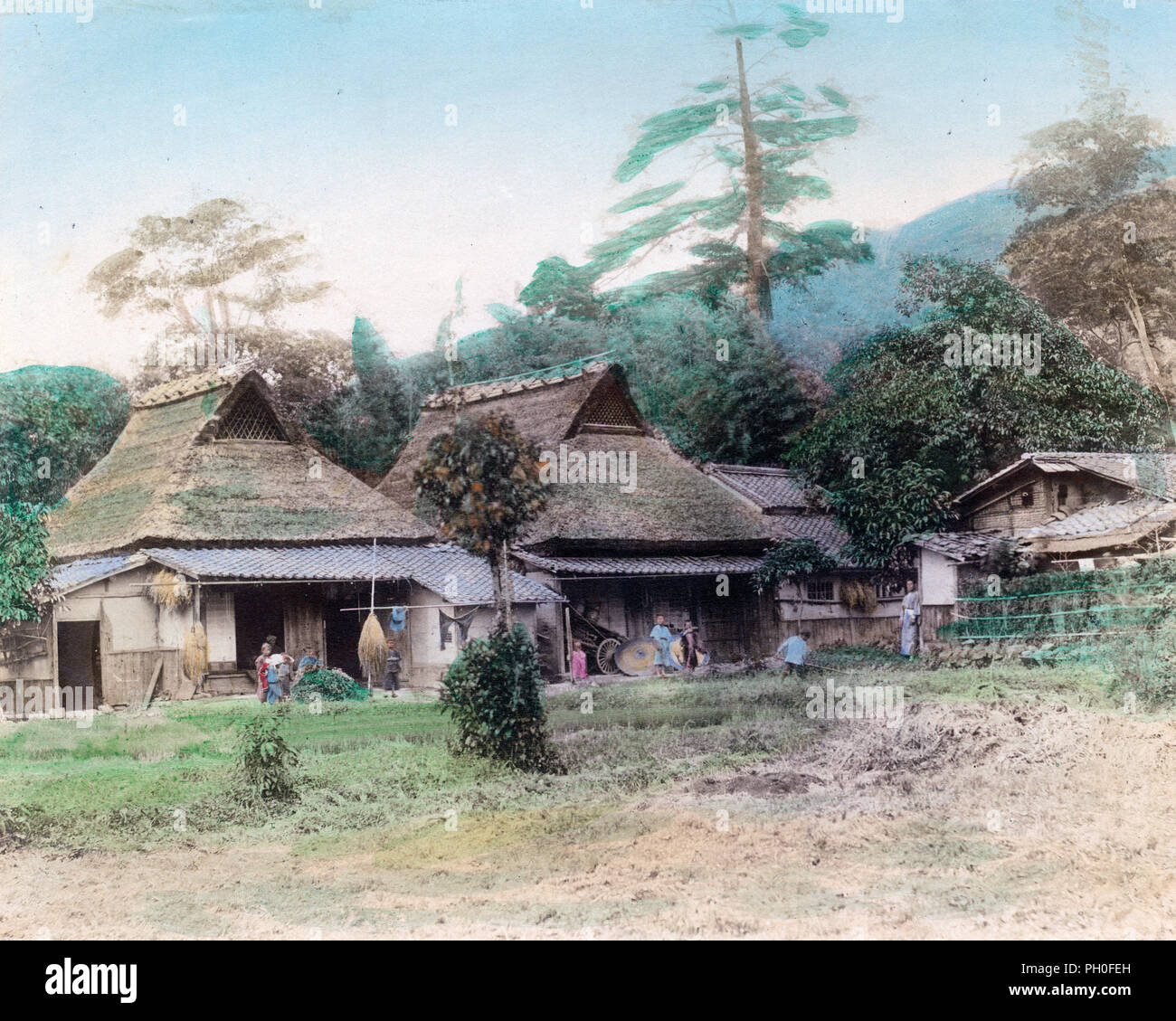 1890s Japan Japanese Farm Houses With Thatched Roofs — Farm