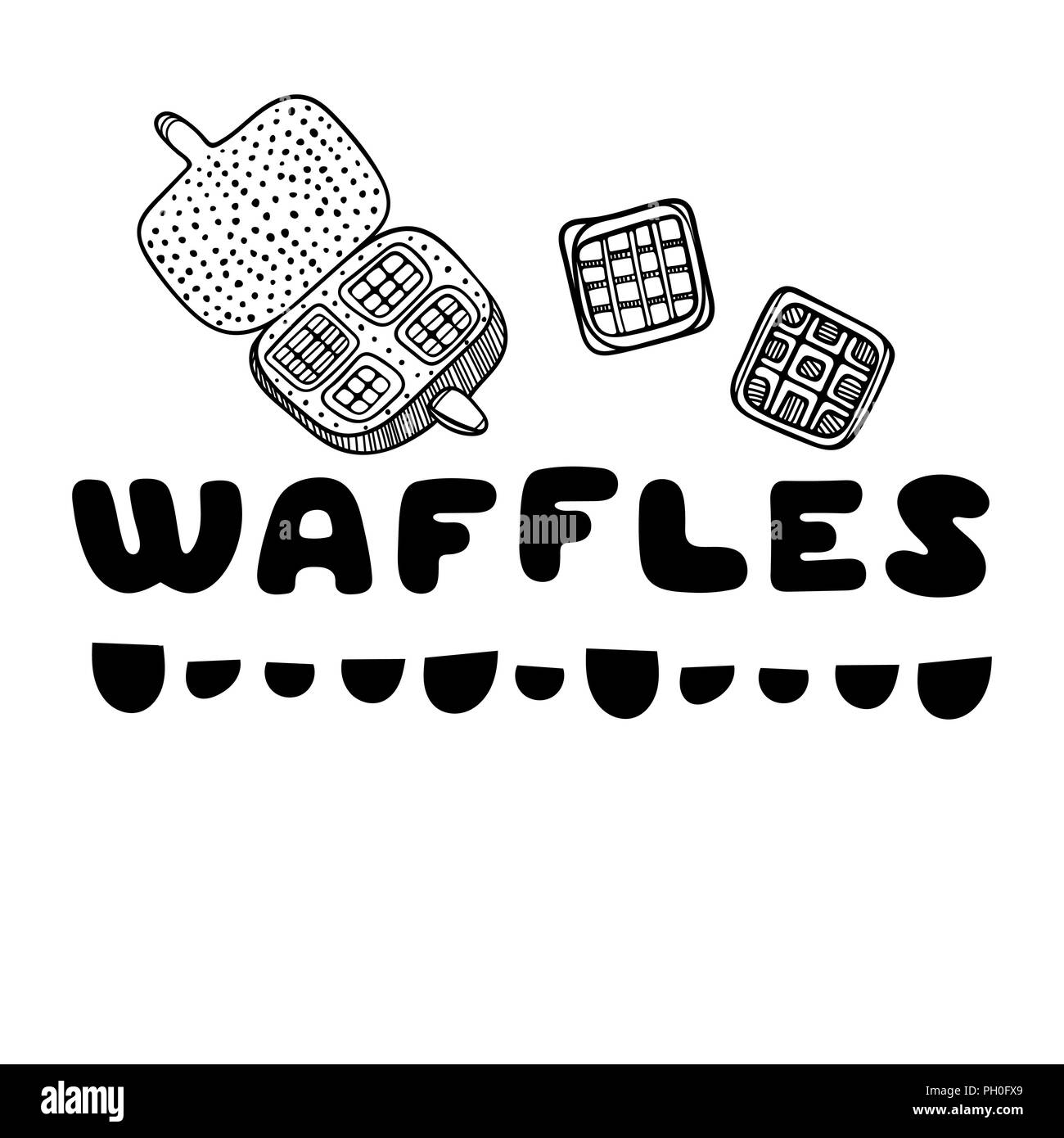 Waffles cover for cafe. Sketch concept illustration. Food flyer. Stock Vector