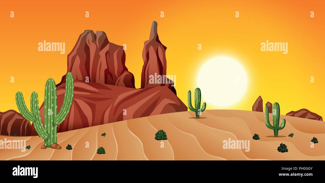 Desert scene at sunset illustration Stock Vector Image & Art - Alamy