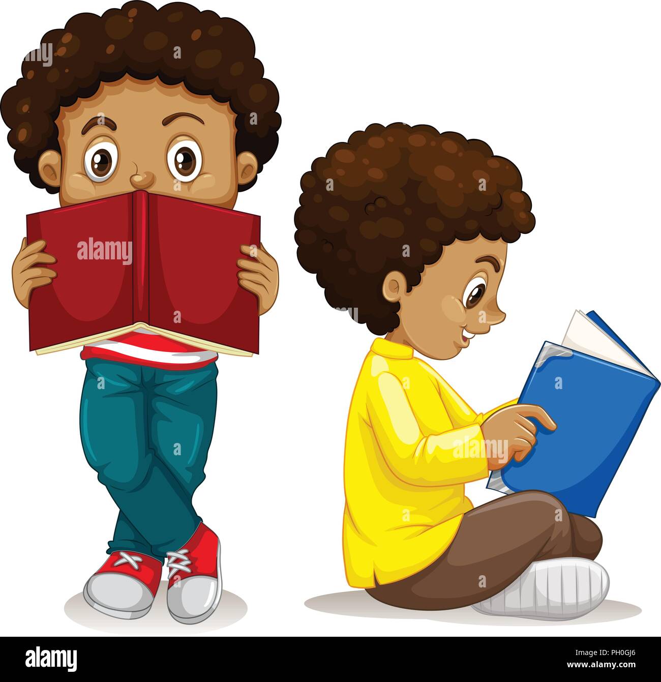 African boy reading book illustration Stock Vector Image & Art - Alamy