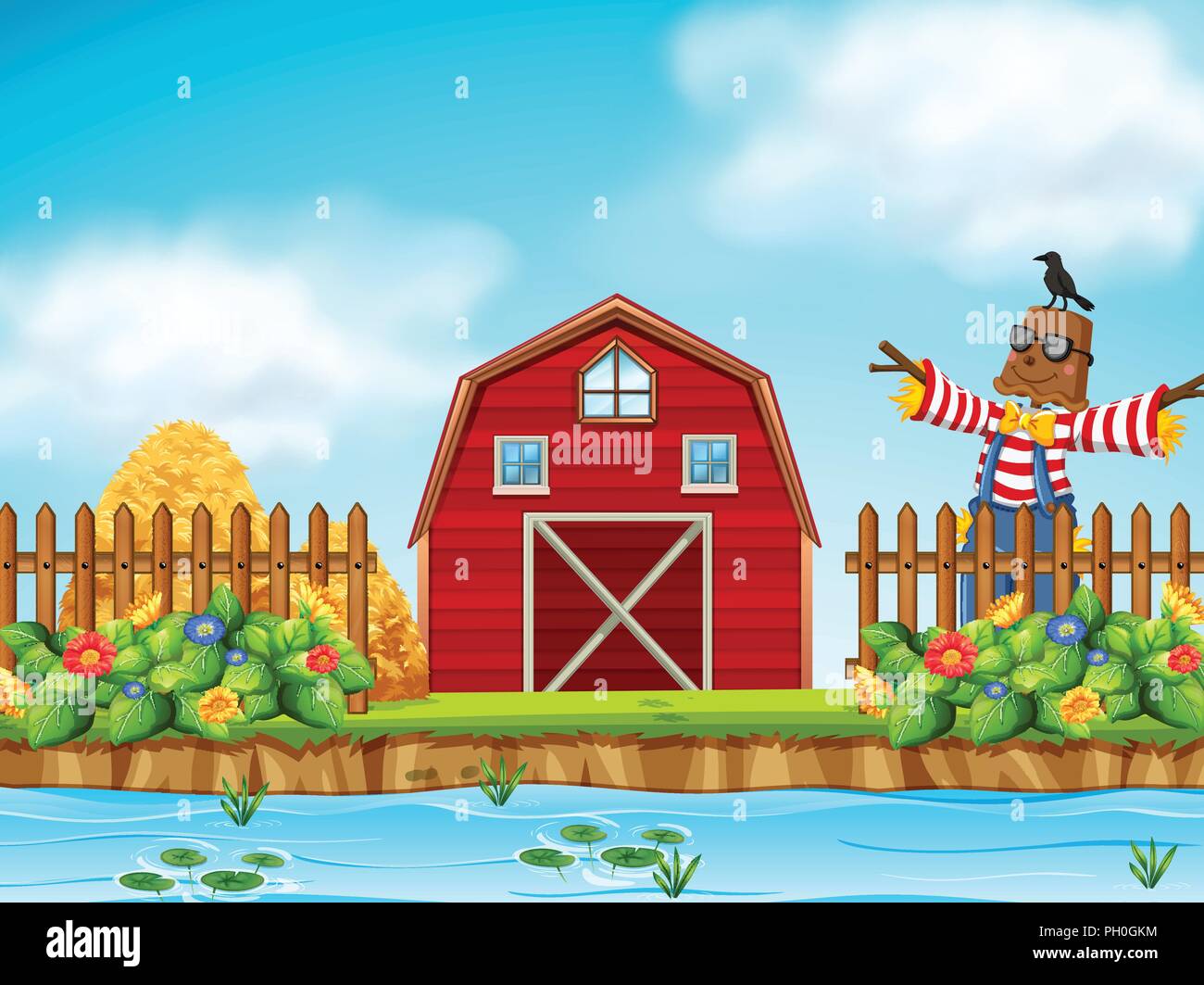 Red Barn Farm Scence Illustration Stock Vector Art Illustration