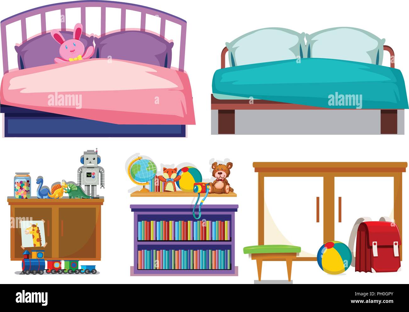 Bedroom Objects White Background Illustration Stock Vector