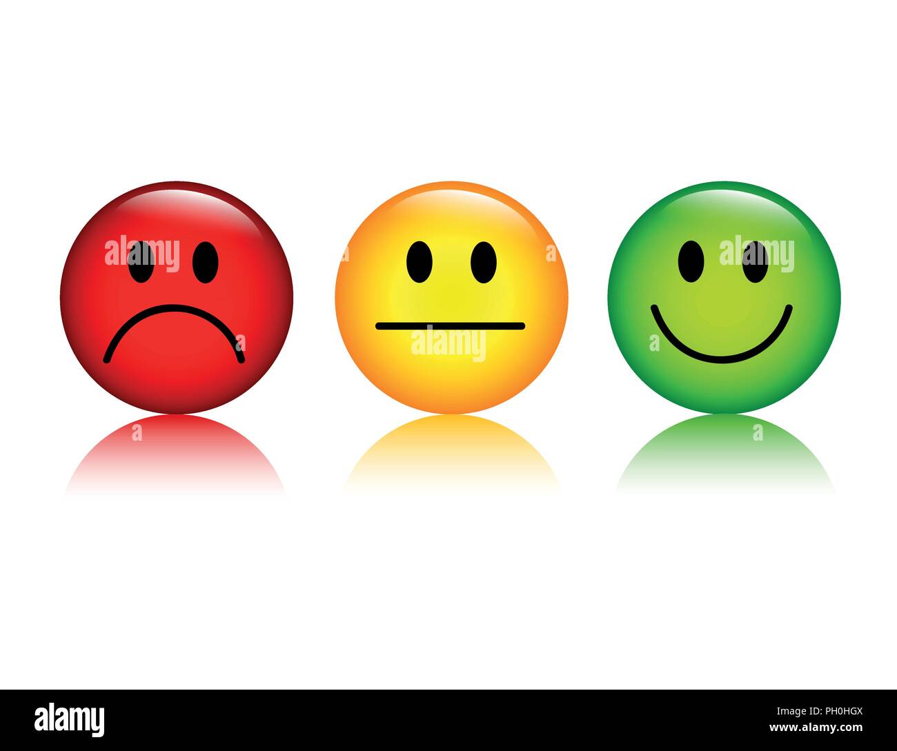 three emoticon smiley rating buttons isolated on white background vector illustration Stock Vector