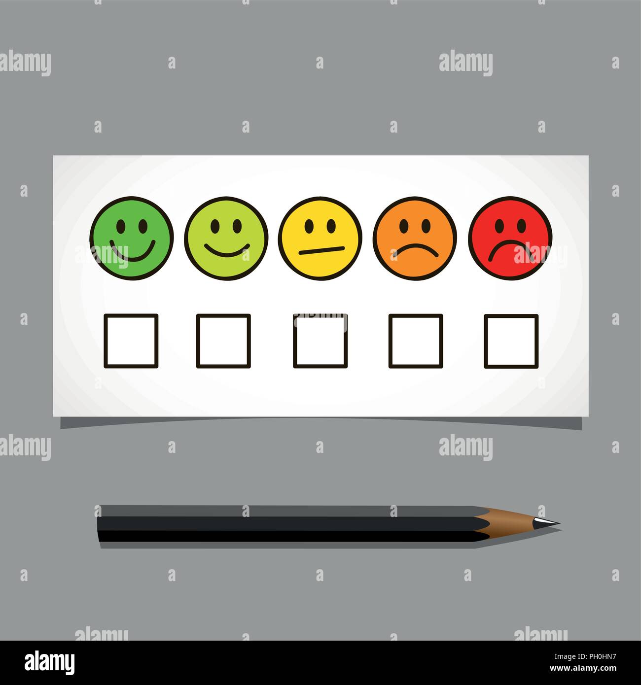 emoticon smiley rating icons and black pen isolated on white background vector illustration Stock Vector