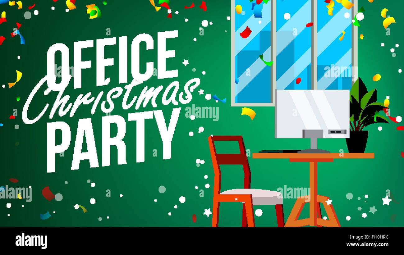 Office Christmas Party Vector. Merry Christmas And Happy New Year. Cartoon Illustration Stock Vector